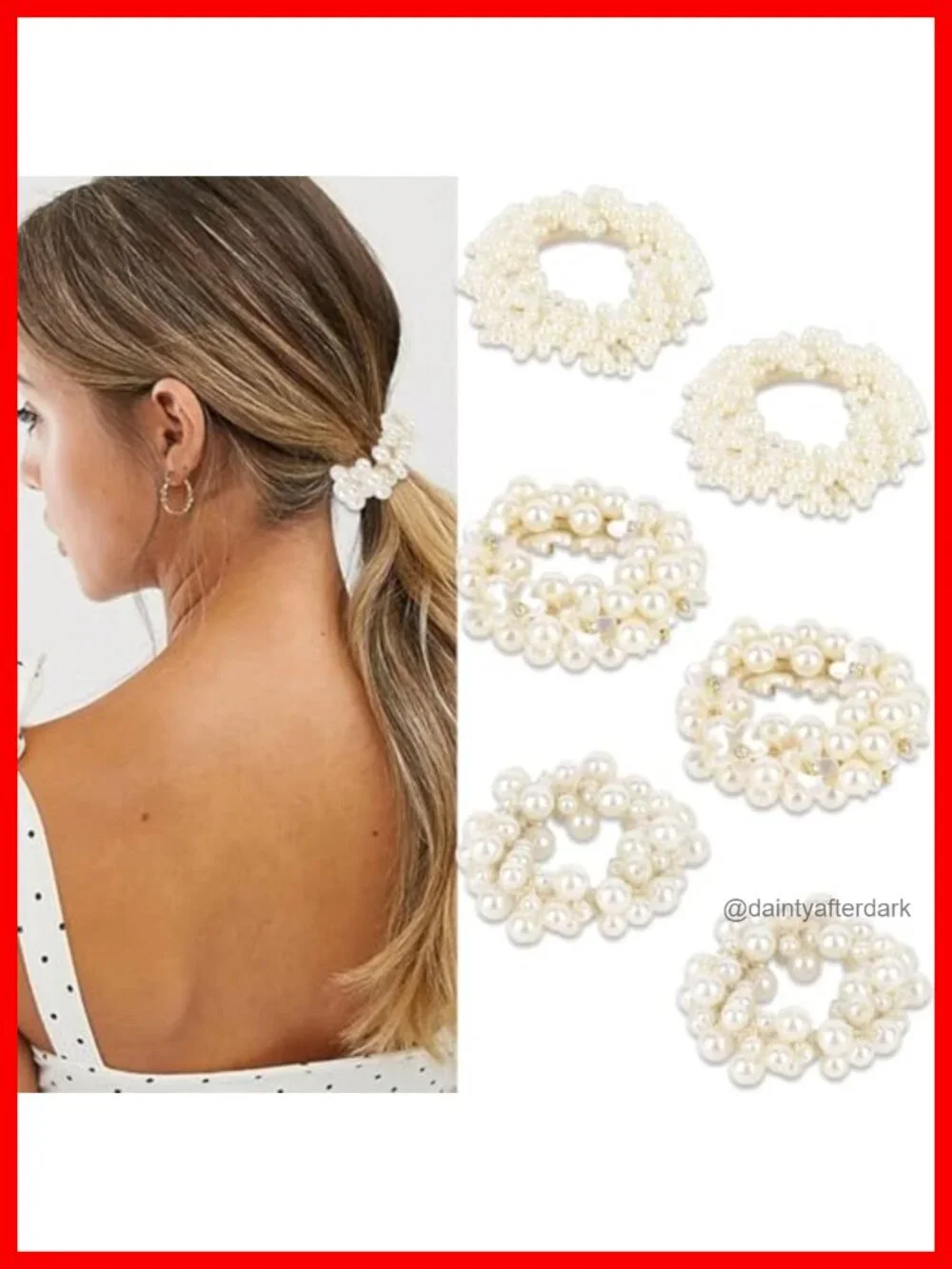 6 Pearl Beaded Hair Scrunchies Decorative Flower Ponytail Holders